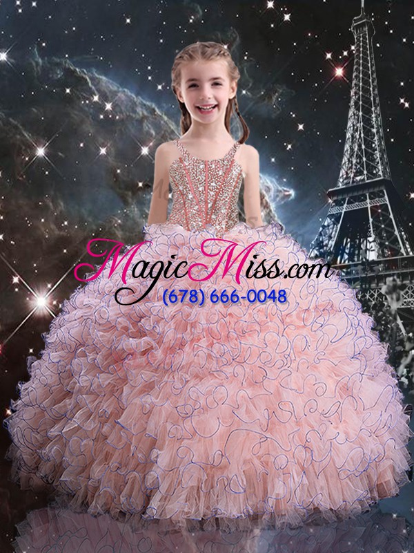 wholesale spectacular baby pink lace up quinceanera dresses beading and ruffles sleeveless floor length