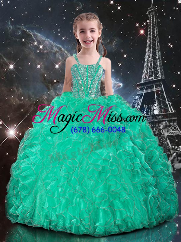 wholesale best beading and ruffles 15th birthday dress turquoise lace up sleeveless floor length