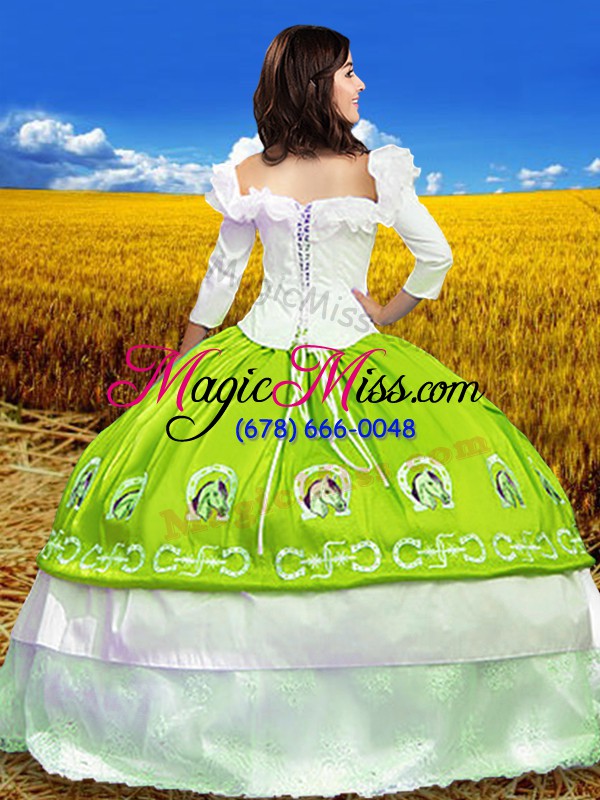 wholesale excellent yellow green 3 4 length sleeve floor length embroidery lace up vestidos de quinceanera