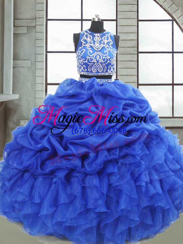 wholesale glorious royal blue sweet 16 dresses military ball and sweet 16 and quinceanera with beading and ruffles and pick ups scoop sleeveless zipper