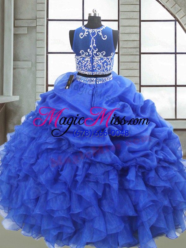 wholesale glorious royal blue sweet 16 dresses military ball and sweet 16 and quinceanera with beading and ruffles and pick ups scoop sleeveless zipper
