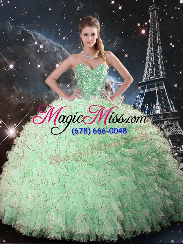 wholesale apple green ball gowns beading and ruffles sweet 16 dress lace up organza sleeveless floor length