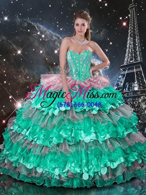 wholesale multi-color organza lace up sweetheart sleeveless floor length quinceanera dresses beading and ruffles