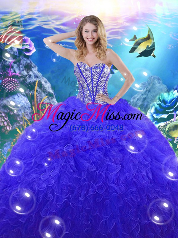 wholesale fantastic blue ball gowns beading and ruffles 15th birthday dress lace up organza sleeveless floor length