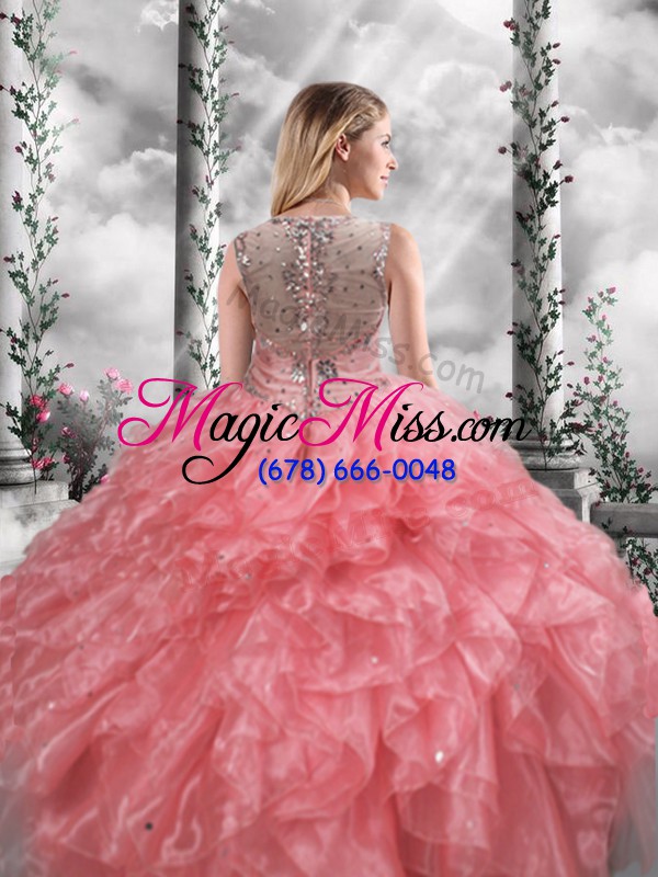 wholesale noble watermelon red sleeveless organza zipper quinceanera gown for military ball and sweet 16 and quinceanera