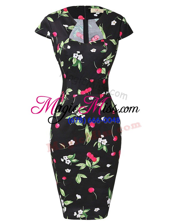 wholesale multi-color cap sleeves knee length pattern zipper prom party dress