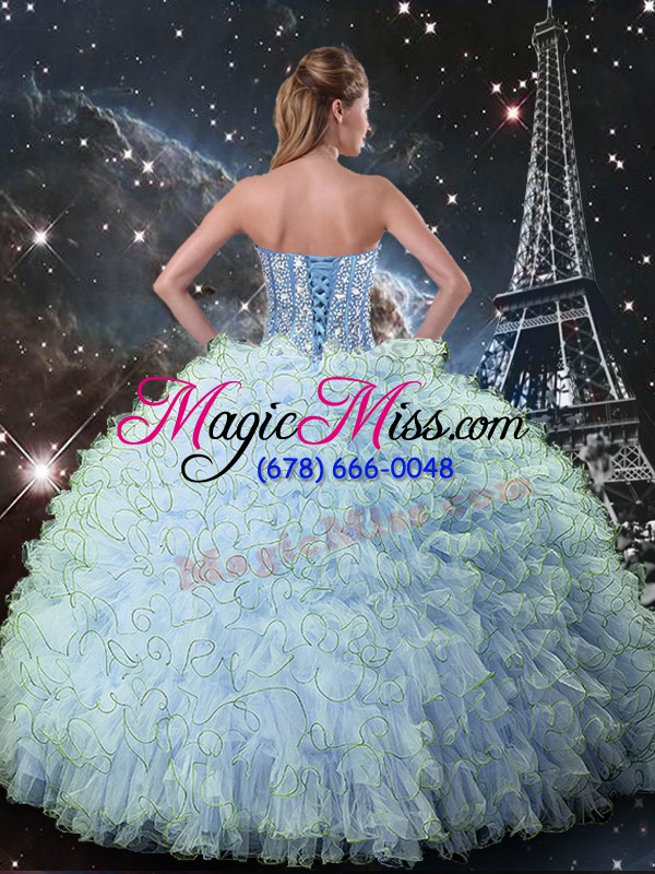 wholesale ball gowns 15 quinceanera dress aqua blue sweetheart organza sleeveless floor length lace up
