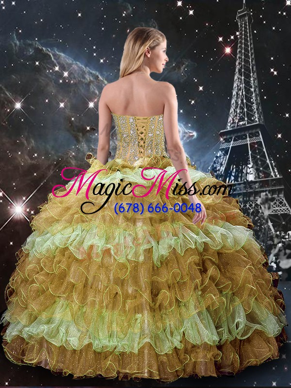 wholesale multi-color organza lace up sweetheart sleeveless floor length quinceanera dress beading and ruffled layers