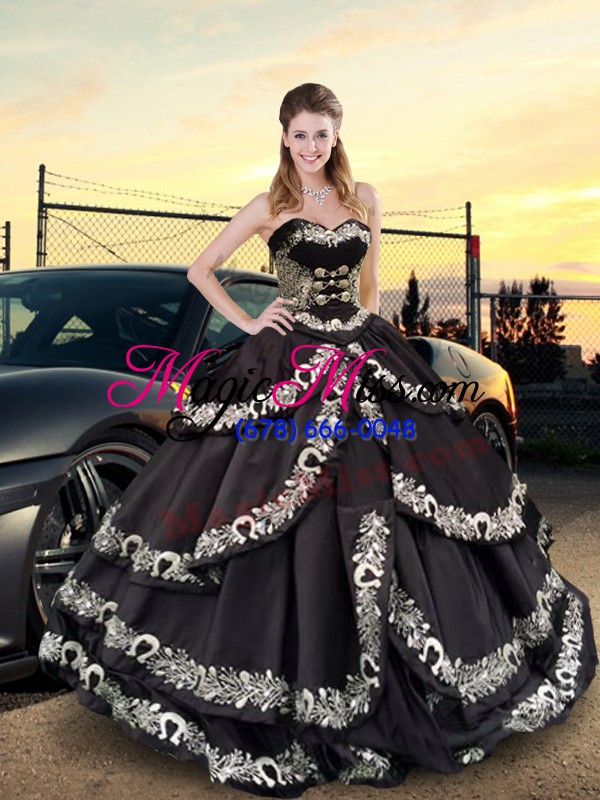 wholesale floor length black quinceanera gown sweetheart sleeveless lace up