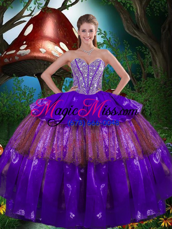 wholesale traditional eggplant purple quince ball gowns military ball and sweet 16 and quinceanera with beading and ruffled layers sweetheart sleeveless lace up