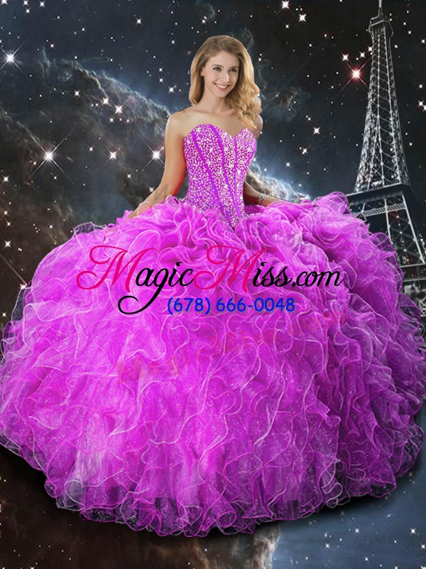 wholesale floor length ball gowns sleeveless fuchsia 15 quinceanera dress lace up