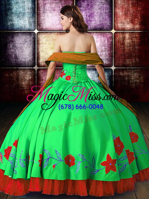 wholesale multi-color ball gowns embroidery 15th birthday dress lace up satin sleeveless floor length