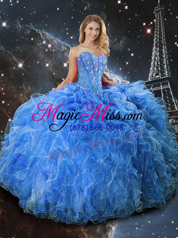 wholesale beading and ruffles vestidos de quinceanera baby blue lace up sleeveless floor length