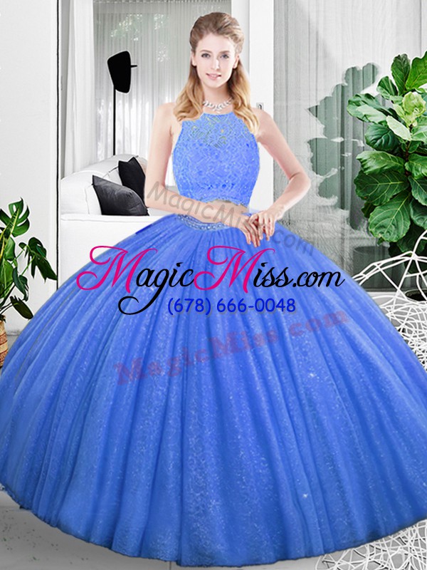 wholesale smart floor length baby blue quince ball gowns organza sleeveless lace and ruching