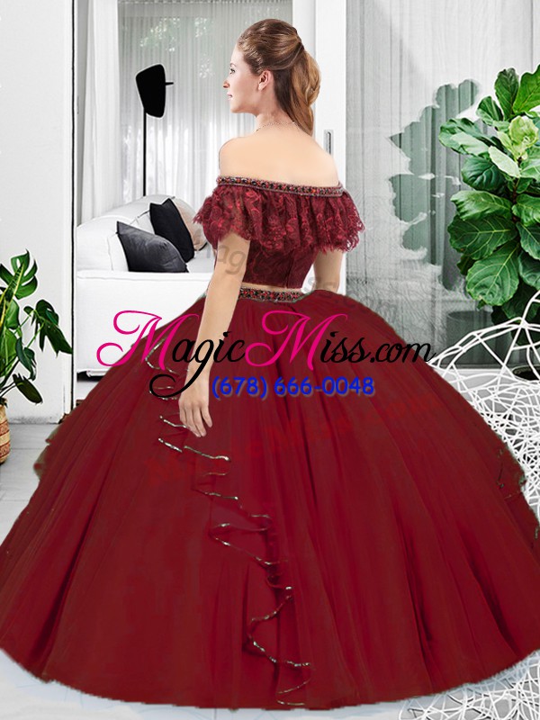 wholesale sleeveless lace up floor length lace and ruffles quince ball gowns