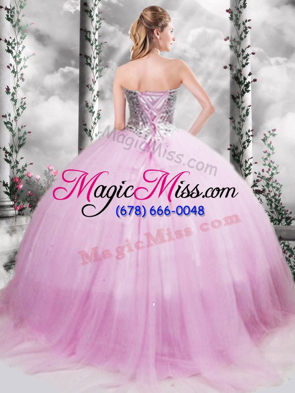 wholesale stunning lilac lace up sweetheart beading 15 quinceanera dress tulle sleeveless brush train