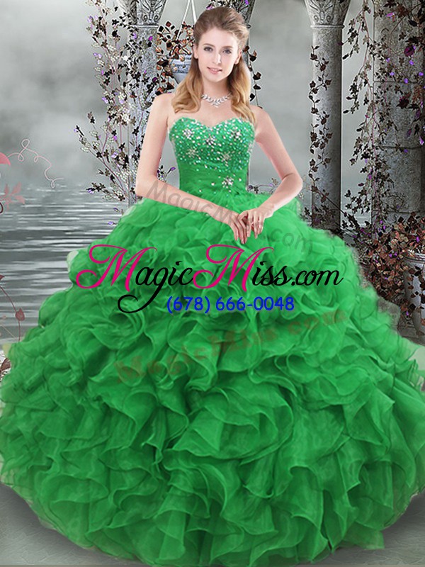 wholesale green sweetheart lace up beading and ruffles sweet 16 quinceanera dress sleeveless