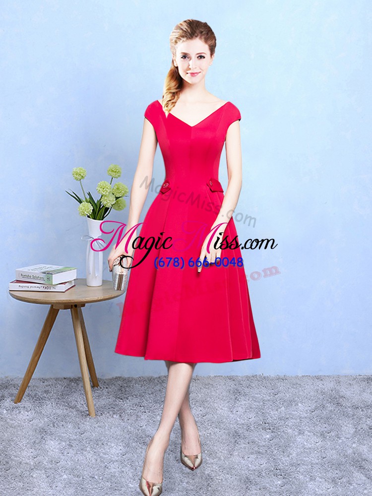 wholesale tea length red court dresses for sweet 16 satin cap sleeves ruching