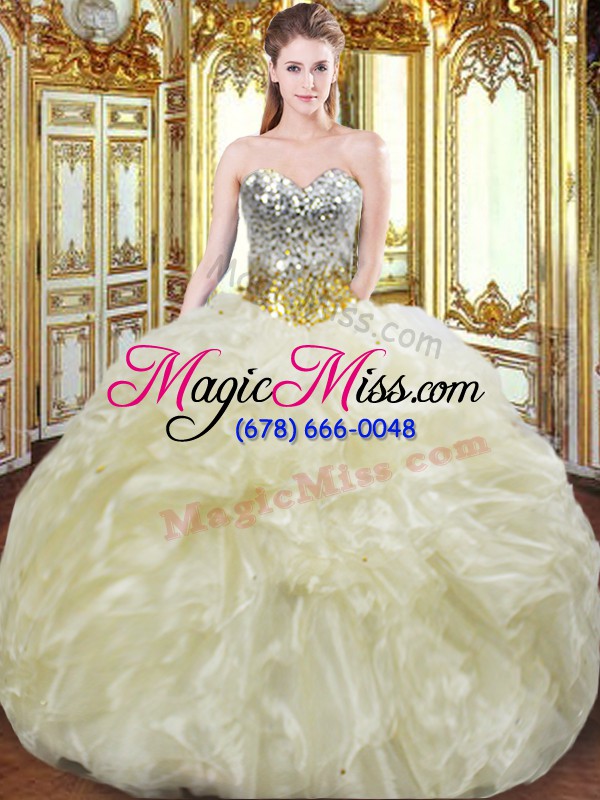 wholesale glittering sleeveless lace up floor length beading and ruffles quinceanera gown