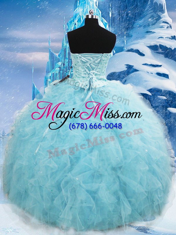 wholesale tulle sweetheart sleeveless lace up beading and pick ups sweet 16 dresses in aqua blue