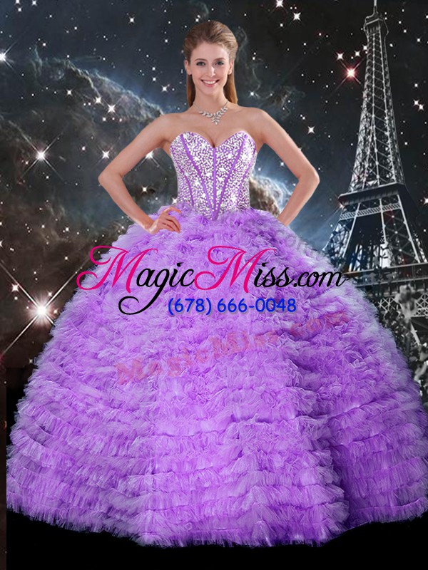wholesale sleeveless floor length beading and ruffled layers lace up 15 quinceanera dress with lavender