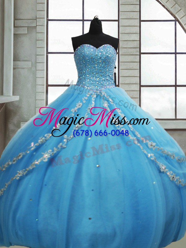 wholesale baby blue lace up sweetheart beading and appliques and sequins vestidos de quinceanera tulle sleeveless