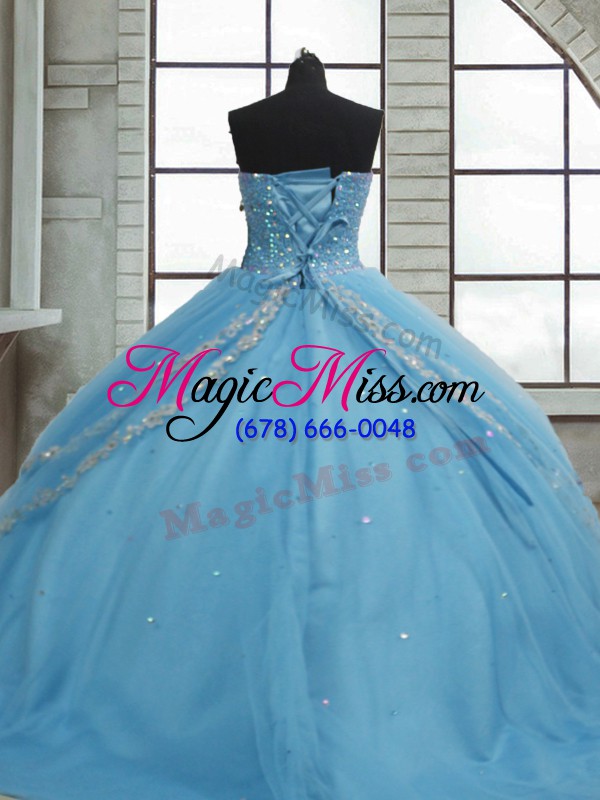wholesale baby blue lace up sweetheart beading and appliques and sequins vestidos de quinceanera tulle sleeveless