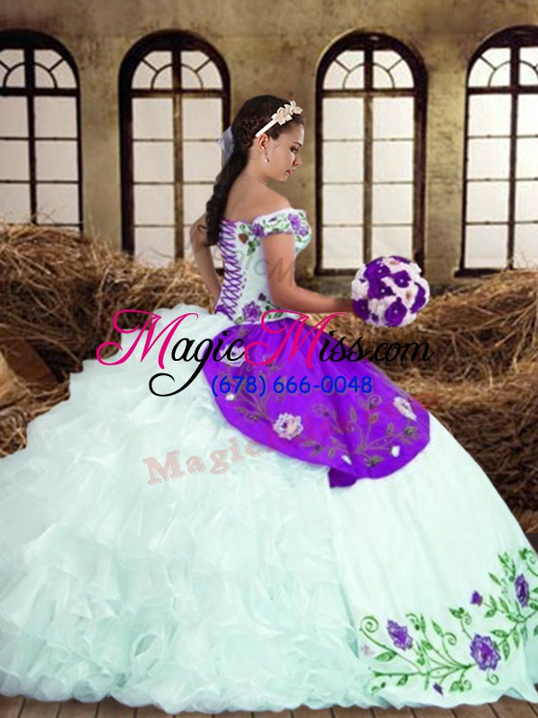 wholesale designer multi-color 15th birthday dress military ball and sweet 16 and quinceanera with embroidery and ruffled layers off the shoulder sleeveless lace up