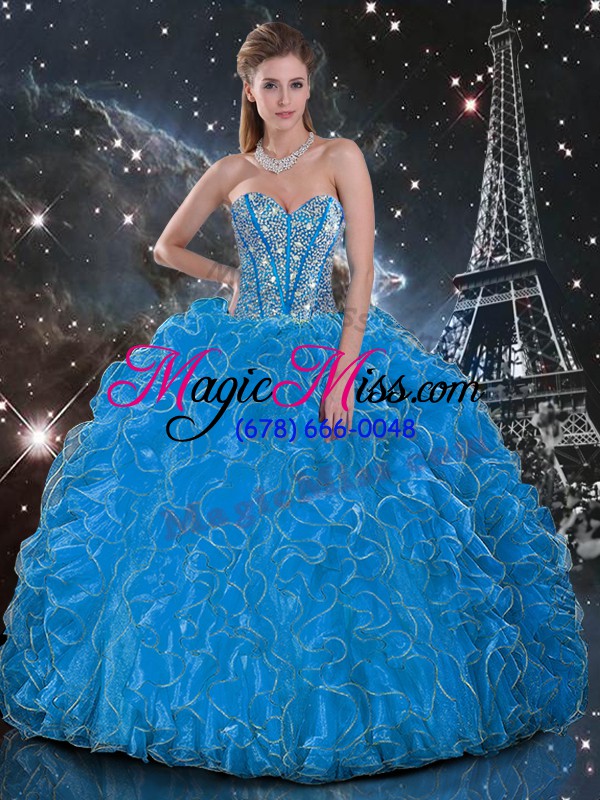 wholesale baby blue 15 quinceanera dress military ball and sweet 16 and quinceanera with beading and ruffles sweetheart sleeveless lace up