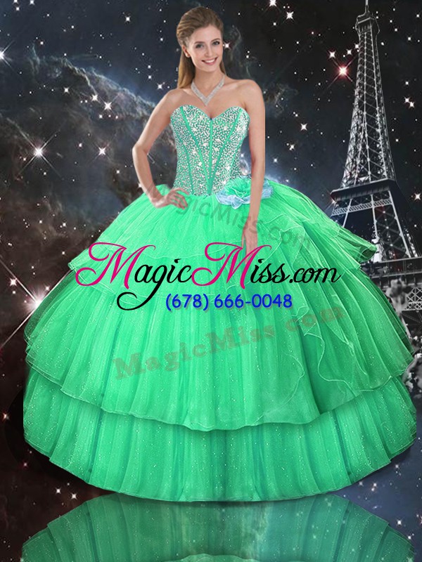 wholesale graceful apple green sweetheart neckline ruffled layers and sequins 15th birthday dress sleeveless lace up
