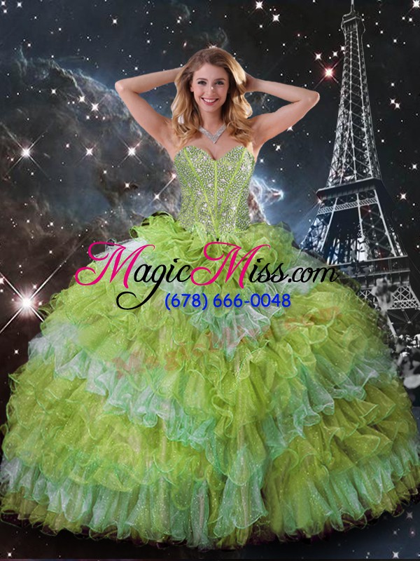 wholesale delicate floor length lace up quinceanera dress multi-color for military ball and sweet 16 and quinceanera with beading and ruffled layers