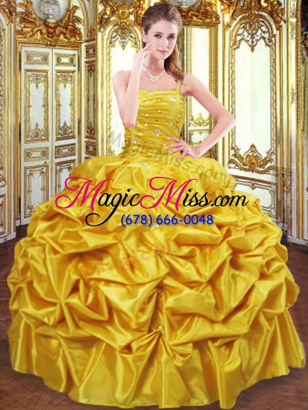 wholesale excellent beading and pick ups 15th birthday dress gold lace up sleeveless floor length