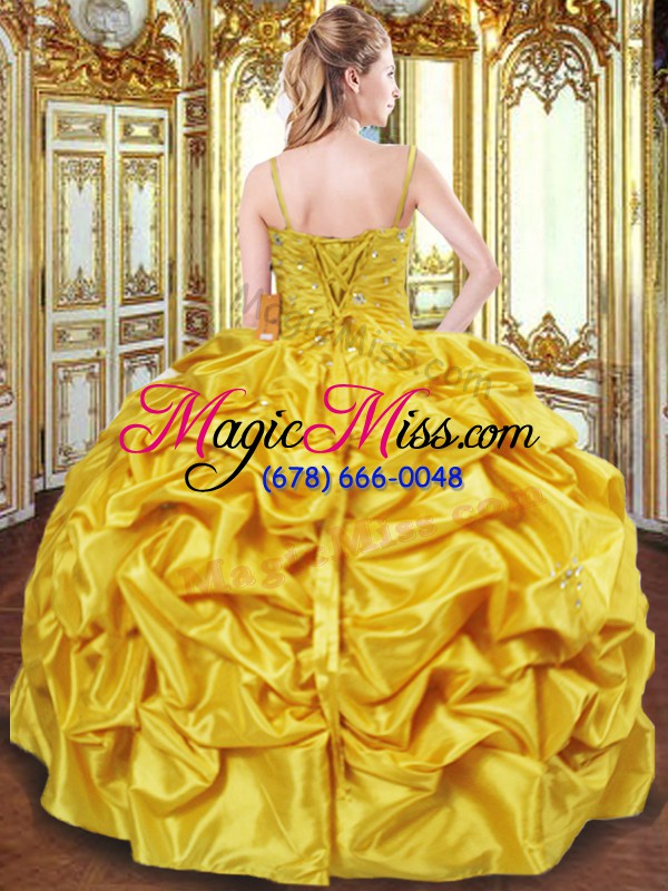 wholesale excellent beading and pick ups 15th birthday dress gold lace up sleeveless floor length