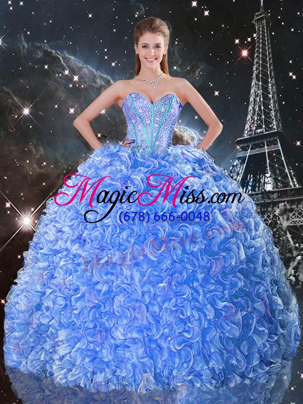 wholesale glorious baby blue organza lace up quince ball gowns sleeveless floor length beading