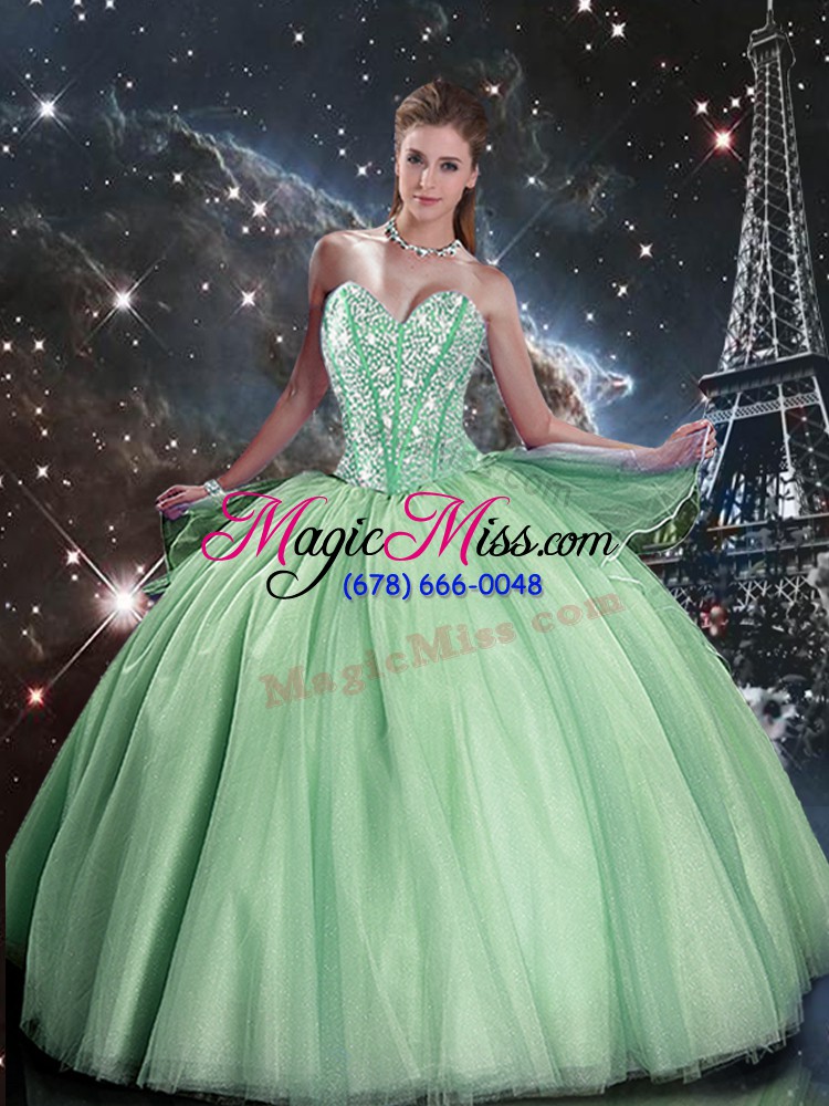 wholesale luxury apple green tulle lace up sweetheart sleeveless floor length sweet 16 quinceanera dress beading