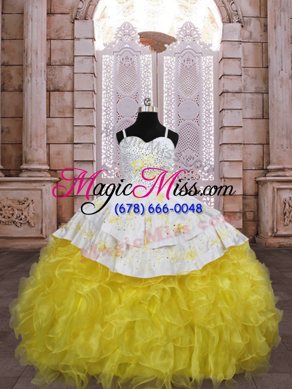wholesale superior gold sleeveless organza brush train lace up pageant gowns for girls for quinceanera and wedding party