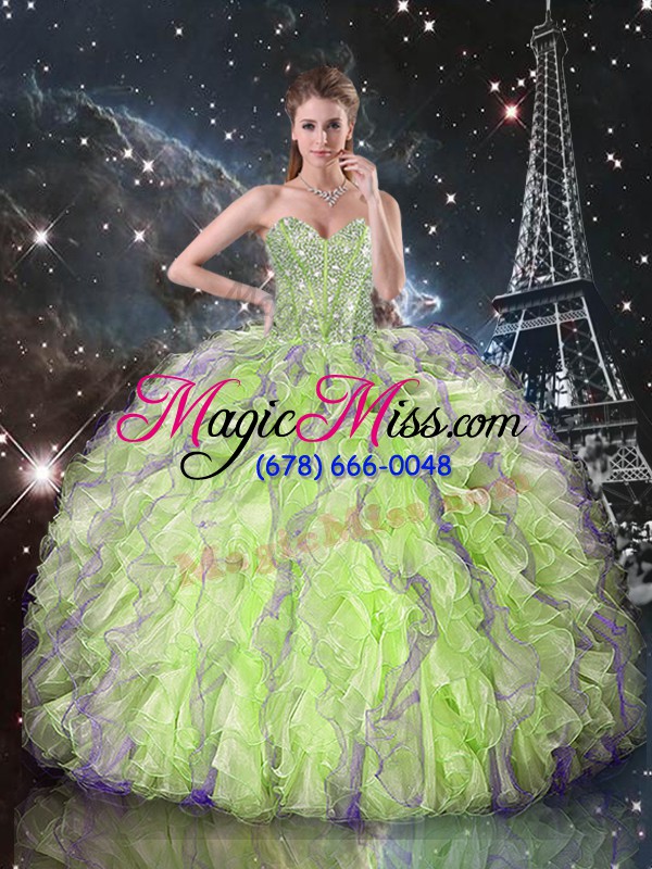 wholesale high class ball gowns sweetheart sleeveless organza floor length lace up beading and ruffles quinceanera gowns
