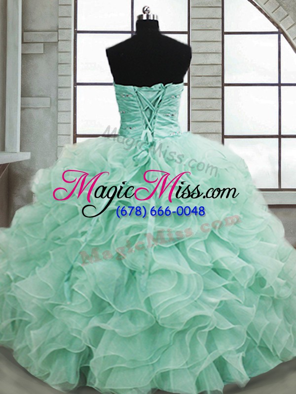 wholesale beautiful sleeveless floor length beading and ruffles lace up quinceanera gown with apple green