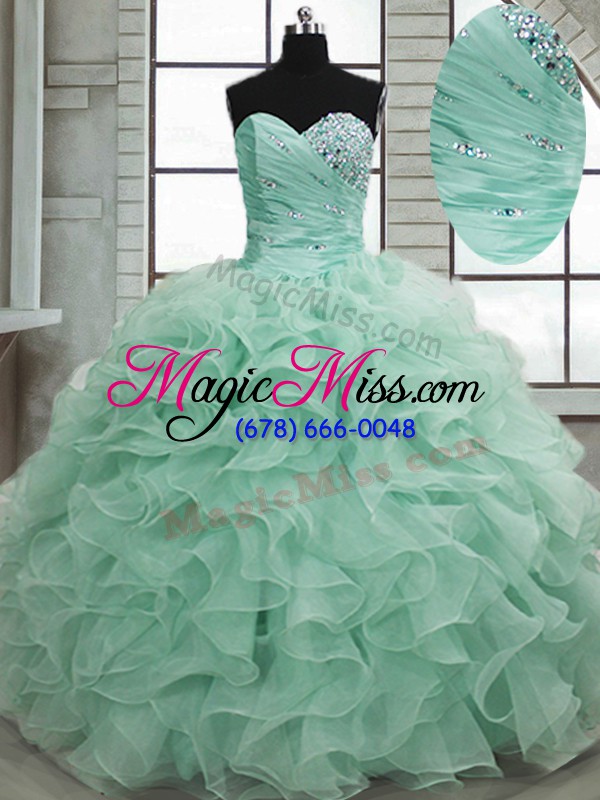 wholesale beautiful sleeveless floor length beading and ruffles lace up quinceanera gown with apple green