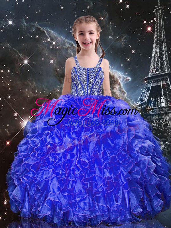 wholesale edgy sweetheart sleeveless quinceanera gowns floor length beading and ruffles blue organza