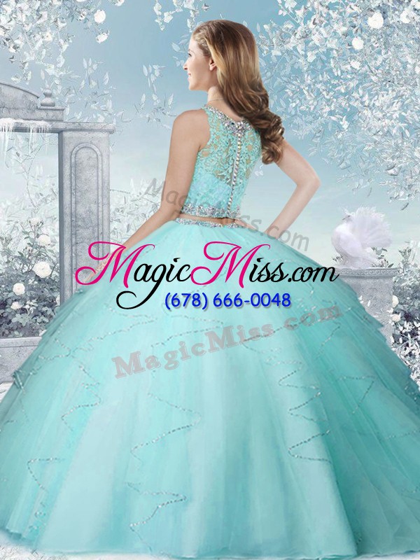 wholesale new arrival aqua blue sleeveless tulle clasp handle ball gown prom dress for military ball and sweet 16 and quinceanera