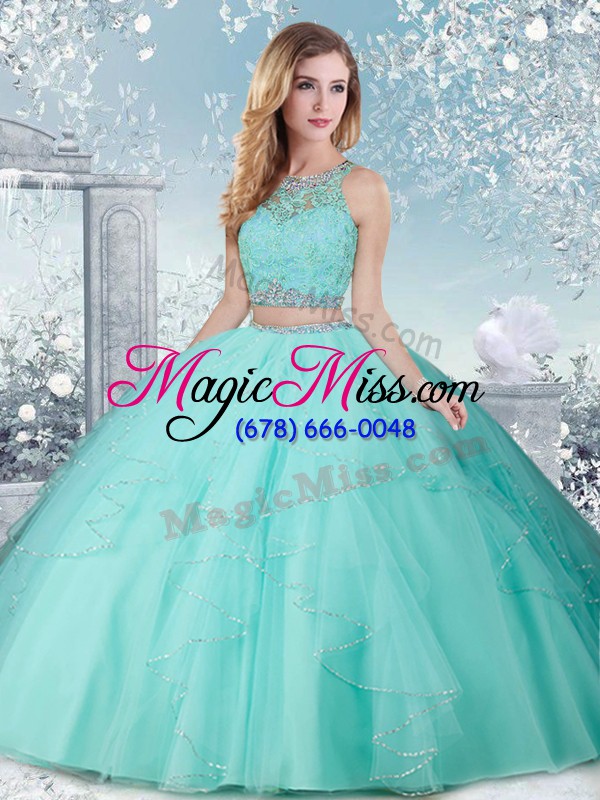 wholesale new arrival aqua blue sleeveless tulle clasp handle ball gown prom dress for military ball and sweet 16 and quinceanera