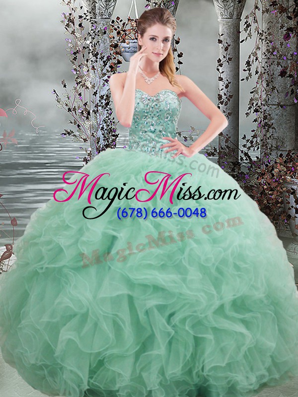 wholesale modest apple green sweetheart lace up beading and ruffles quinceanera gown sleeveless
