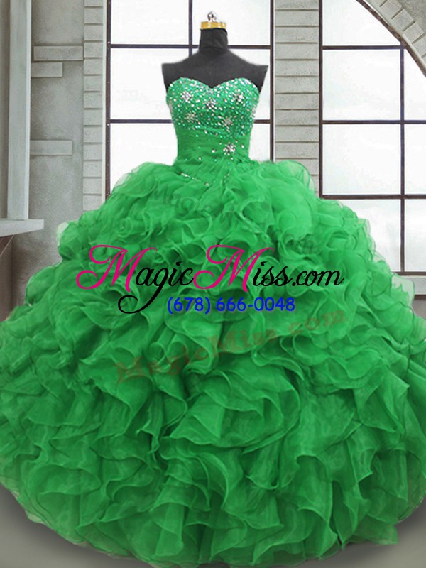 wholesale super green quinceanera gowns military ball and sweet 16 and quinceanera with beading and ruffles sweetheart sleeveless lace up