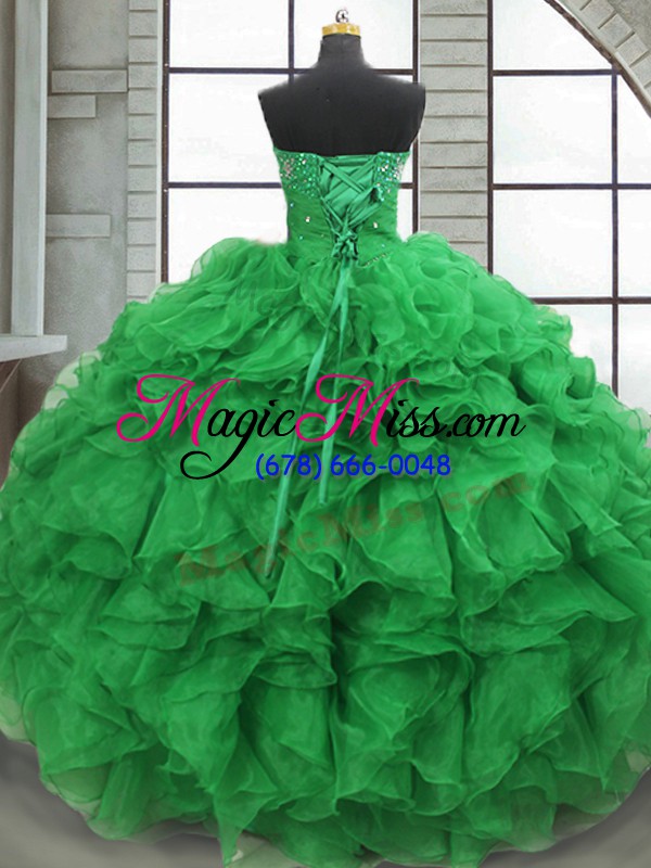 wholesale super green quinceanera gowns military ball and sweet 16 and quinceanera with beading and ruffles sweetheart sleeveless lace up