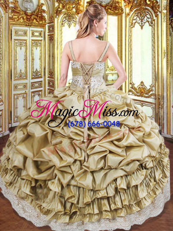 wholesale champagne straps lace up beading and appliques and ruffled layers and pick ups quinceanera dress sleeveless