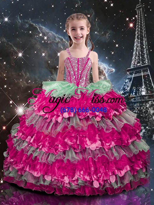 wholesale on sale multi-color sleeveless beading and ruffles floor length quinceanera dress