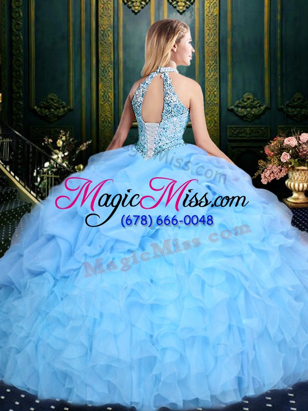 wholesale designer organza sleeveless floor length quinceanera dress and beading and ruffles and pick ups