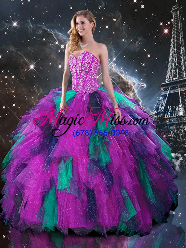 wholesale adorable beading and ruffles sweet 16 dress multi-color lace up sleeveless floor length