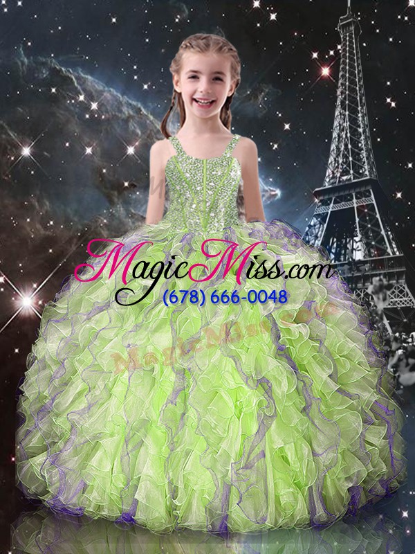 wholesale customized floor length lace up sweet 16 dresses yellow green for military ball and sweet 16 and quinceanera with beading and ruffles